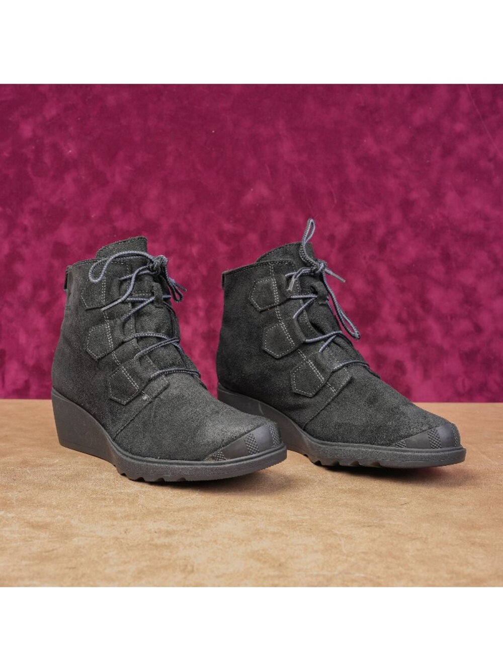 Sorel Women Toronto Waterproof Black Suede Lace-up Wedge Ankle Boots sz 9